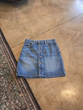 Hollister High Waisted Vintage Stretch Button-up Mini Denim Skirt Size 1